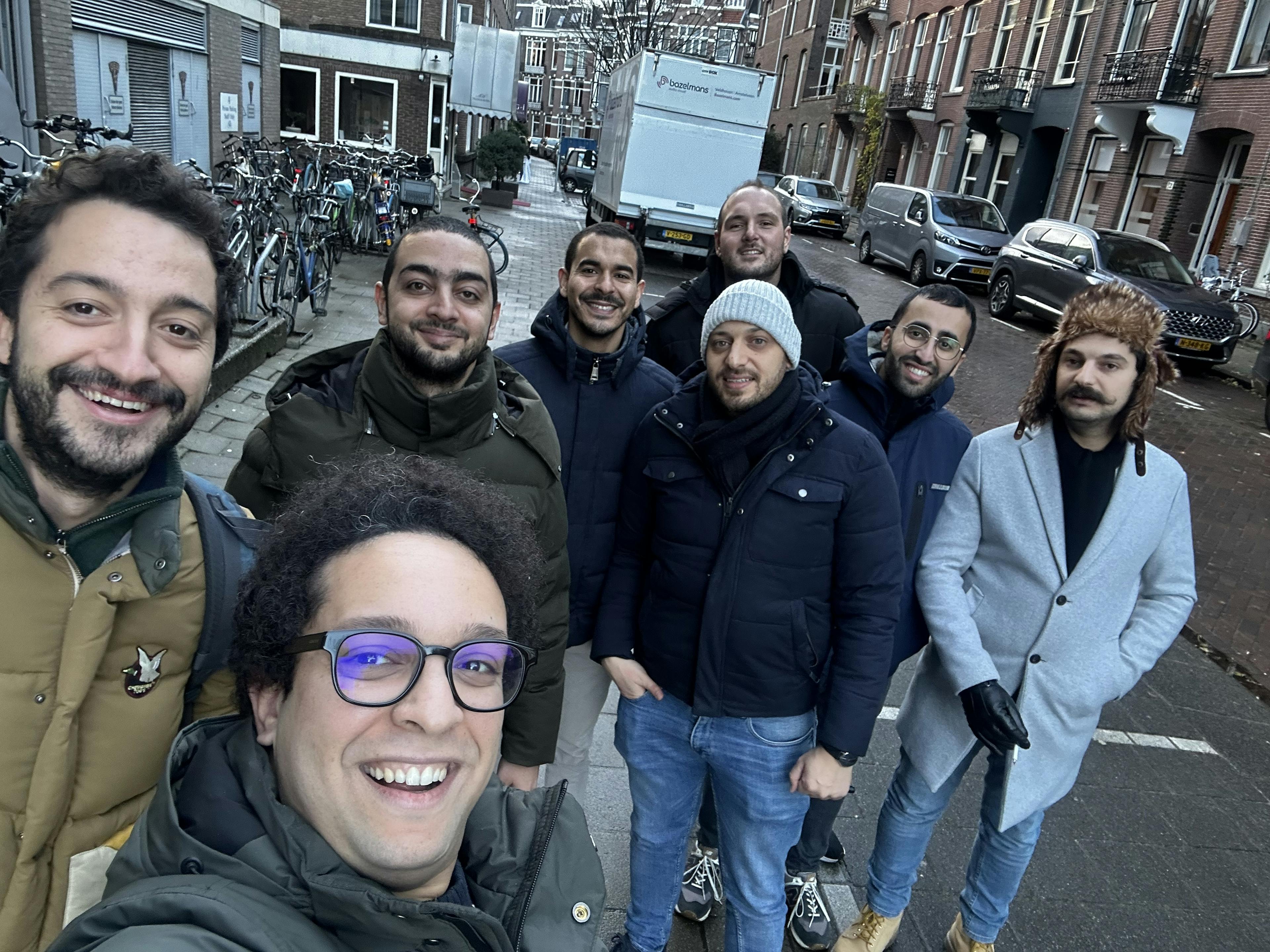 Firas GHRIBI's group of friends taking a selfie in Amsterdam